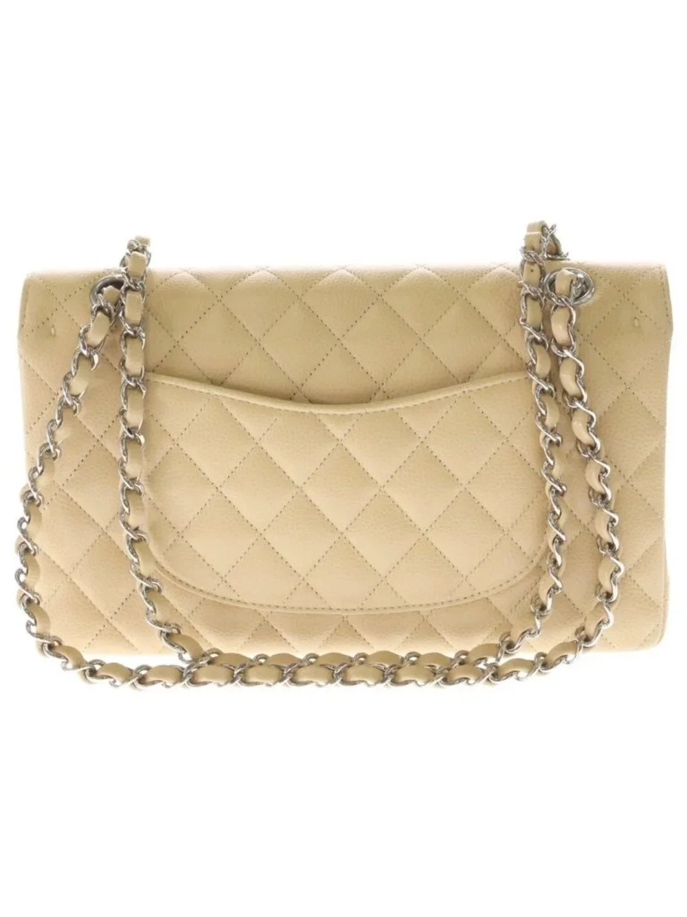 Chanel Quilted 25 Double Flap Chain Caviar Leather Silver Shoulder Bag Plate